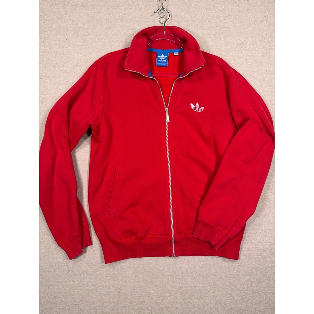 Adidas Originals Trefoil Track Jacket Red Full Zip Mens Large 3-Stripe Logo